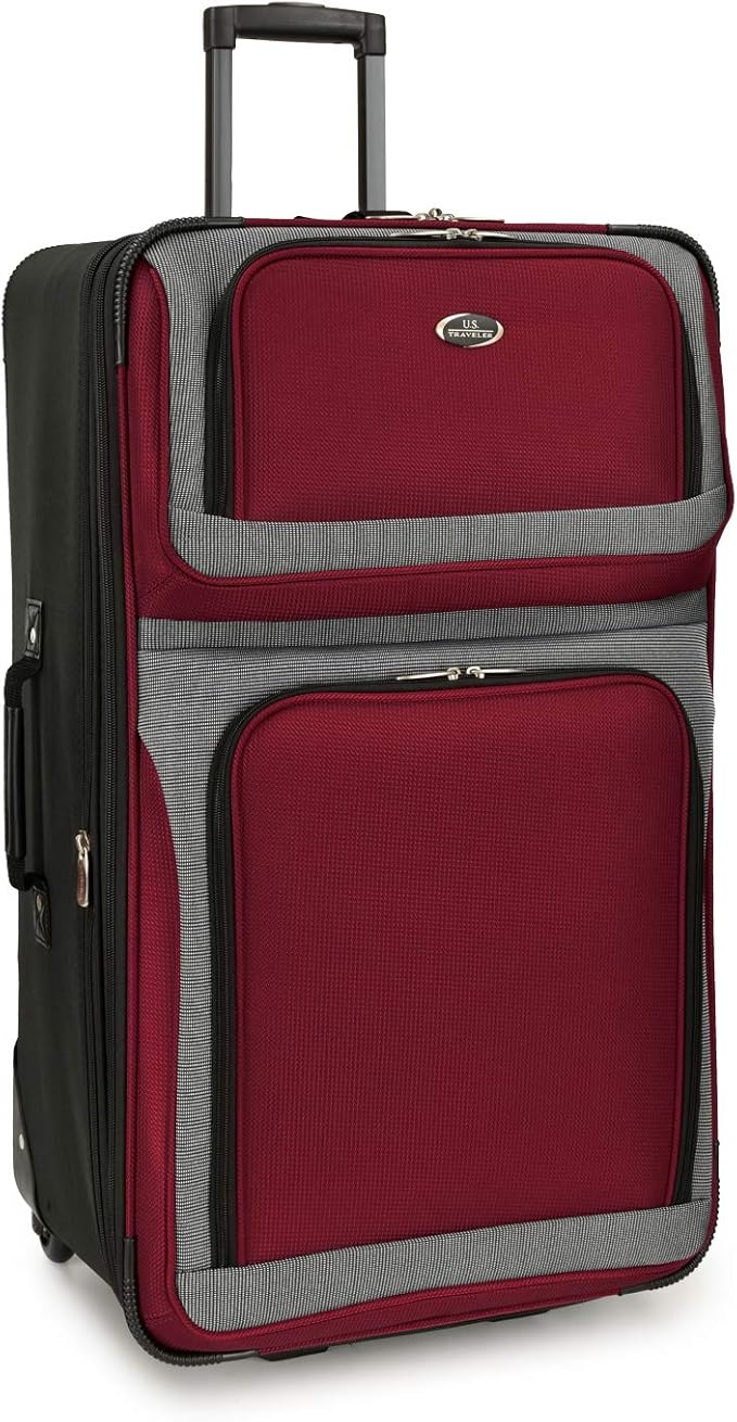 U.S. Traveler New Yorker Lightweight Expandable Rolling Luggage, Red/Gray, 4-Piece Set