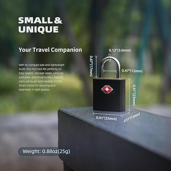 TSA Locks for Luggage with Keys, Travel Luggage Locks TSA Approved 4 Pack, Small Padlock with Key, Keyed Alike Mini Padlock for Suitcase, Backpack, Bag, Zipper, Case, Box, Small Locker