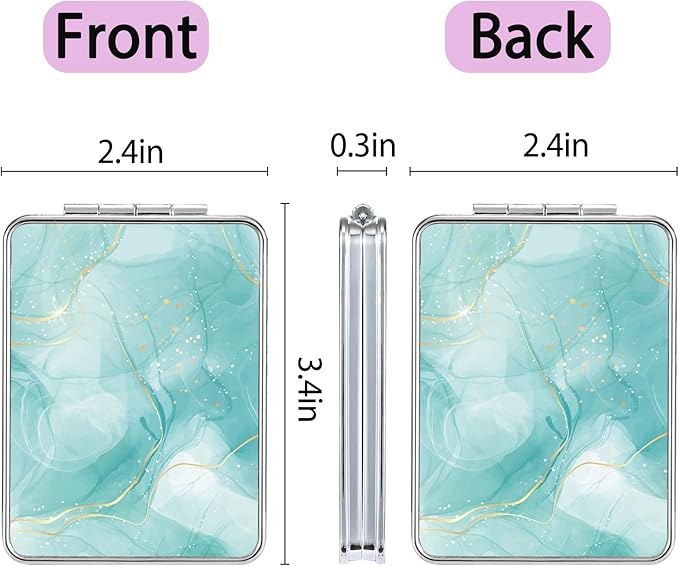 Pocket Mirror, Small Travel Mirror with Magnification, Portable Double-Sided Magnifying Cosmetic Mirror for Daily (Beautiful Marble)