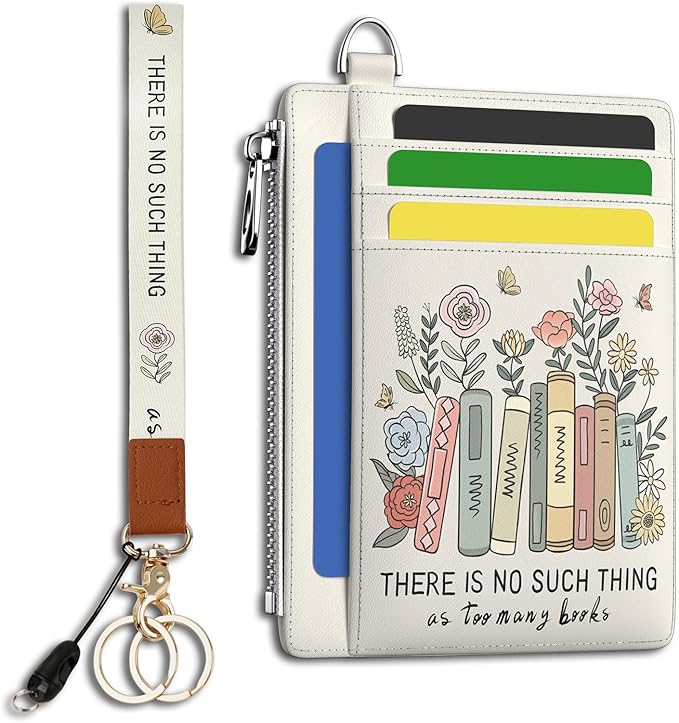 Hancynir Book Floral Flower Slim Wallet Women Credit Card Holder, RFID Blocking Front Pocket Wallet Wristlet Keychain Lanyard, Small Cute Mini Card Case, Thin Coin Zipper PU Leather Organizer Gifts