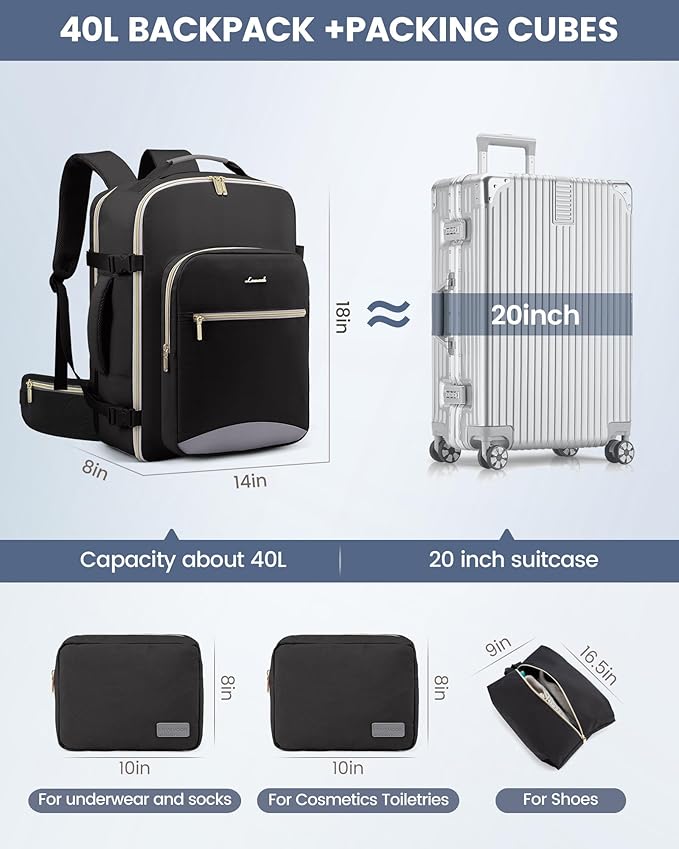 LOVEVOOK Travel Backpack for Women with Waist Strap,40L Cute Carry on Backpack Travels Essentials Personal Item Backpack for Traveling on Airplane,Large Carry on Luggage Travel Bag Flight Approved