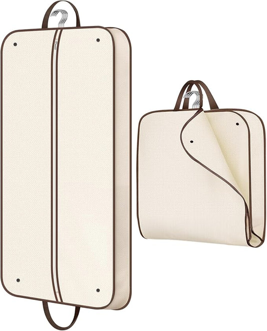 MISSLO 43" Hanging Garment Bags for Travel for Women Heavy Duty Mens Suit Bag Travel Foldable Suit Cover Bags for Closet Storage for Coats, Jackets, Shirts, Clothes, Beige