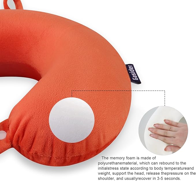 Orange Memory Foam Velvet Travel Neck Pillow for Airplane Car Train