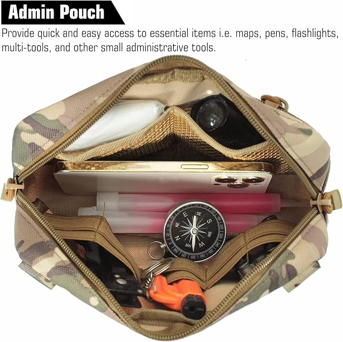 Tactical Molle Pouch, Multi-Purpose EDC Admin Pouch Utility Gadget Gear Backpack Military Waist Bag for Outdoor, Hunting, Traveling, Hiking