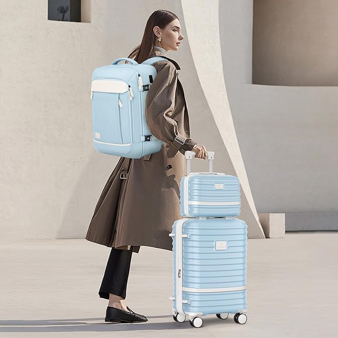 Joyway Expandable Luggage Sets 5 Piece, Lightweight Hard Shell Travel Suitcase Set with Spinner Wheels and TSA Lock, Lightblue