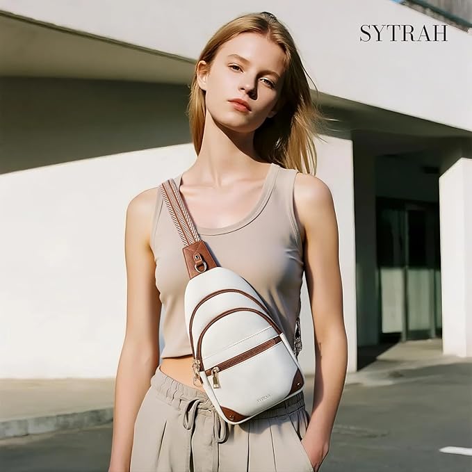 SYTRAH Anti Theft Crossbody Bags for Women, RFID Sling Bag Travel Purse, RFID Cross Body Purses Chest Bag for Travel Beige Brown