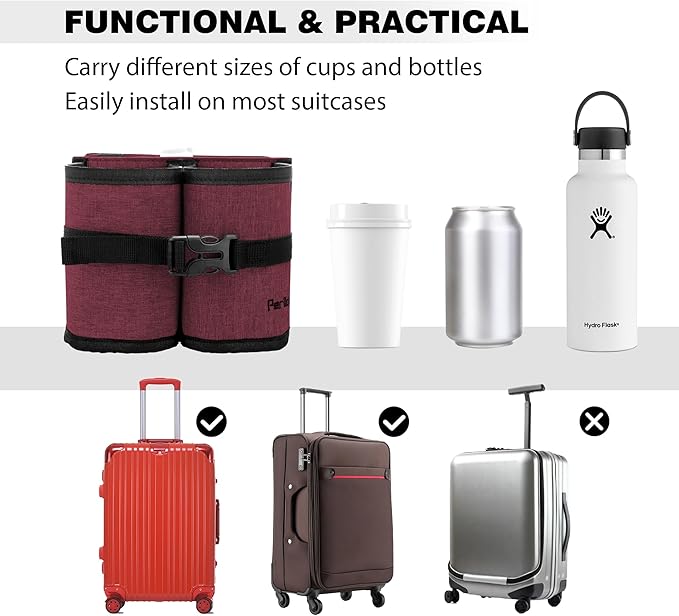 Luggage Cup Holder Attachment. Hands-Free Drink Carrier for Coffee, Tumblers & Bottles. Travel Essential to Pack on Your Next Adventure. A for Jet-Setters & Flight Attendants