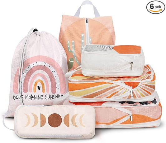 6 Pcs Compression Packing Cubes for Travel, Waterproof Luggage Organizer Washable Storage Bags Set - Packaging Cubes for Backpack Travel and Carry-Ons