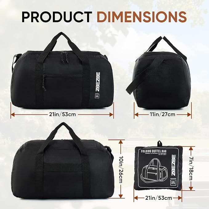Foldable Travel Duffel Bag, Lightweight & Easy to Carry Water-Repellent Duffle Bag - 2-Way Zipper & Interior Pouch, Ideal for Weekend Trips, Daily Use,Camping，Sports