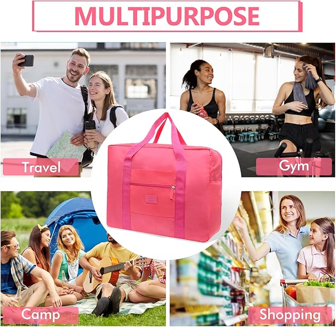 Travel Duffel Bag Lightweight Foldable Travel Bag for Women and Men Waterproof Tote Carry On LuggageWeekender Overnight Bag (Red+Black)