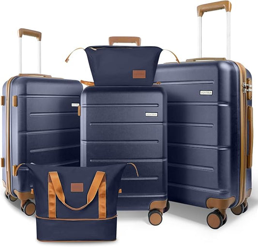 5 Piece Luggage Sets, Suitcases with Wheels ABS Hardshell Carry-On for Family and Business Travel | TSA Lock, 360° Silent Spinner Wheels(20/24/28/DB/TB Navy)