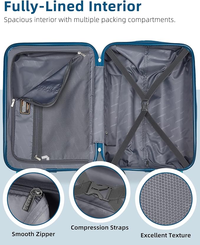 LARVENDER Carry on Luggage 22x14x9 Airline Approved, Expandable 20 Inch Hardside Suitcase with Wheels TSA Lock, PC+ABS Lightweight Carry on Suitcases for Women, Ocean Breeze (20/DB/TB)