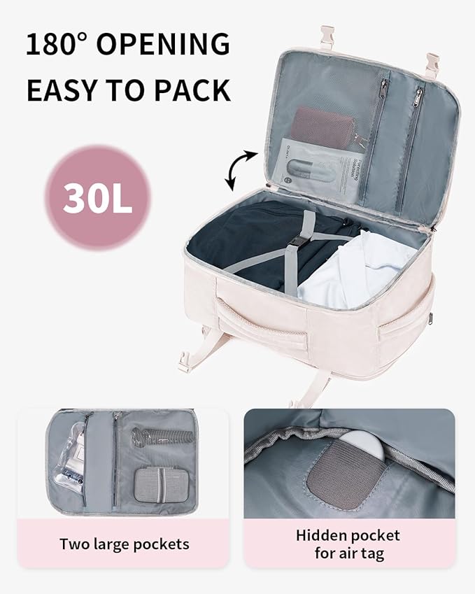 ECOHUB Travel Backpack for Women, 18x14x8 Spirit Airlines Personal Item Bag with Clear Toiletry Bag, Laptop Carry on Backpack with USB Port, Airline Approved Under Seat 14 Pockets 30L, Beige