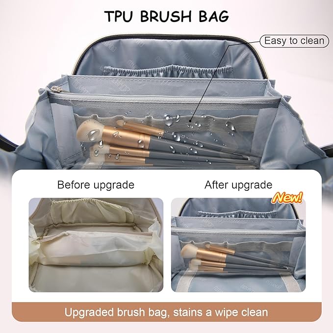 BOYATU Travel Makeup Bag Organizer Cosmetic Bag: 3 Pcs Set Make up Bags for Women with Handle - Waterproof Vegan Leather Toiletry Bags Travel Essentials Pouch with Compartments (A-02-Grey)