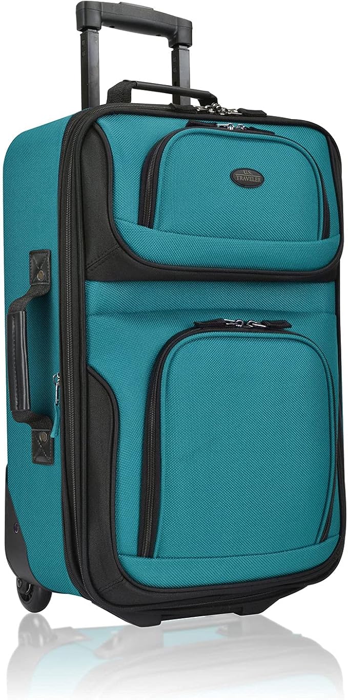 U.S. Traveler Rio Lightweight Softside Rolling Carry-on Suitcase, 2-Wheel Single, Teal