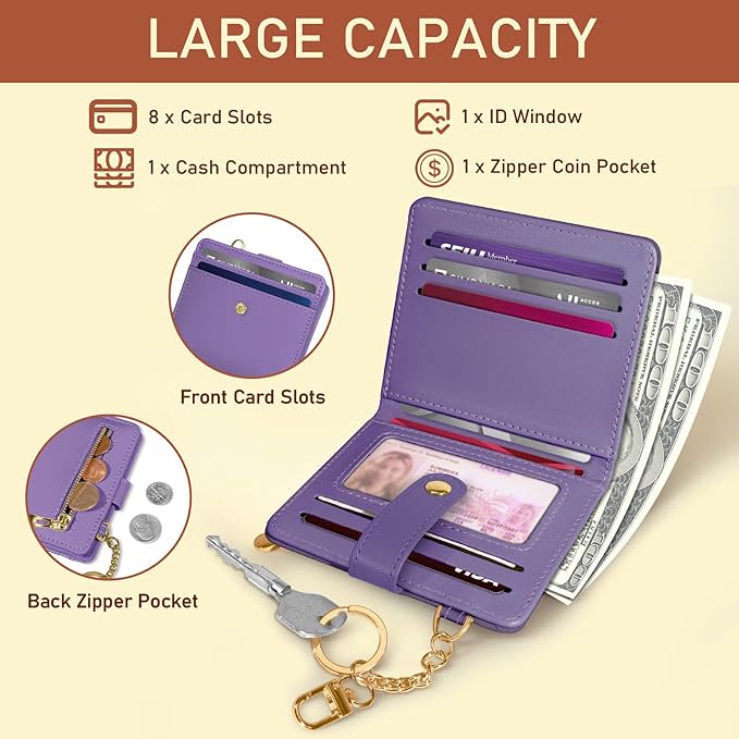 Jogjam Purple Rfid Ladies Wallet, Small Slim Thin Compact Credit Card Women Wallet, PU Leather Bifold Cash Zipper Coin Pocket ID Window for Female