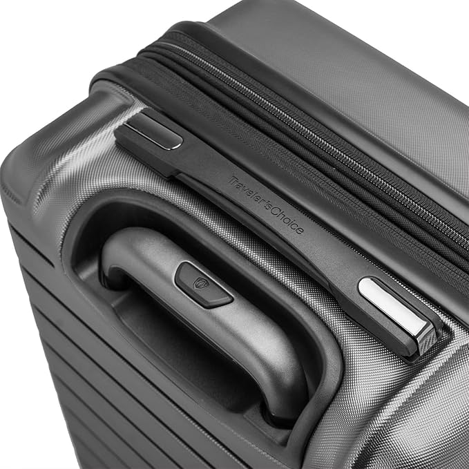 Traveler's Choice Archer Polycarbonate Hardside Spinner Luggage Set, Tie Down Straps, Grey, Checked 29-Inch