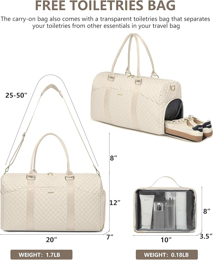Women Weekender Travel Duffle Bag: Travel Duffel Overnight Bags with Shoe Compartment Large Carry on Tote with Toiletry Bag Weekend Traveling Yoga Gym Hospital Bag for Women with Wet Pocket Beige