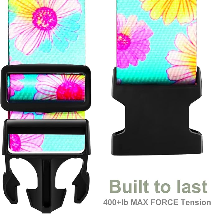 Luggage Straps for Suitcases TSA Approved Easy Pack Organized Suitcase Strap, Luggage Strap, Luggage Belt Strap, Bag Straps for Luggage. Buckle Straps Travel Accessories (Turqoise Flower)