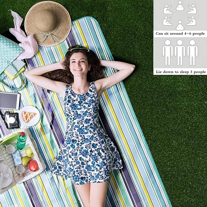 Picnic Beach Blanket, Picnic Mat 80x60in Waterproof Foldable, Family Mat, Portable Large Picnic Blankets for Travel, Hiking, Music Festival