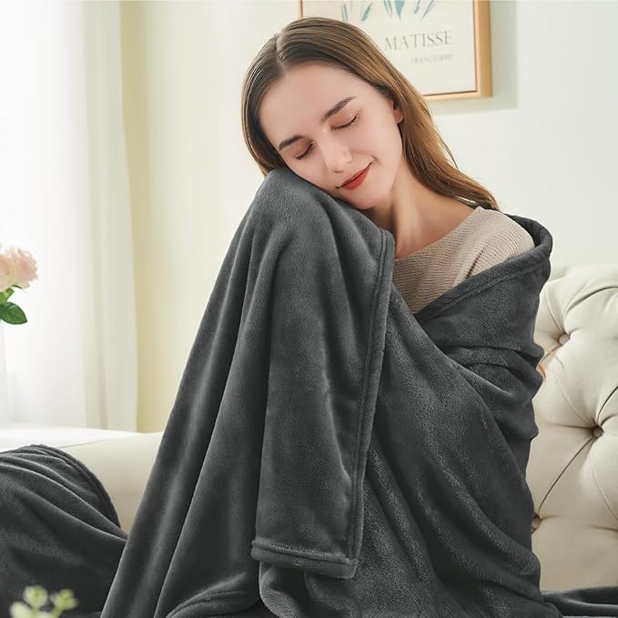 BEDELITE Fleece Blanket Charcoal Grey Throw Blankets for Couch & Bed, Luxury Plush Cozy Fuzzy 50x60 inches, Super Soft Warm Lightweight Throw for Travel Camping