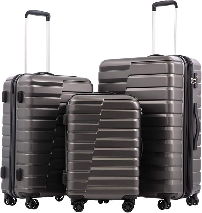 Coolife Luggage Sets, 3 Piece Hard Shell Suitcase Set with Spinner Wheels, Expandable Large Checked Luggage, Lightweight Rolling Carry On with TSA Lock Gray