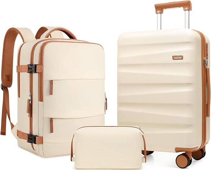 UKEIN Luggage Set with Backpack,Polycarbonate Carry On Luggage Airline Approved with Spinner Wheels, Hardshell Travel Suitcase with TSA Lock,Suitcase Set 3 Piece