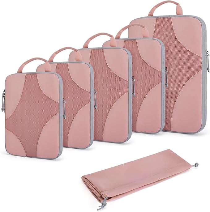 BAGSMART Compression Packing Cubes for Travel, Compressible Luggage Organizer for Cruise Ship, Lightweight Travel Essentials 6-Pack 1L+2M+2S+1Shoe Bag
