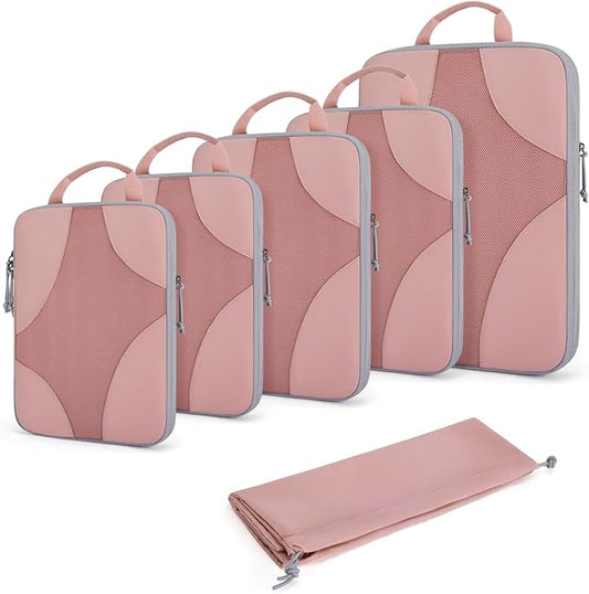 BAGSMART Compression Packing Cubes for Travel, Compressible Luggage Organizer for Cruise Ship, Lightweight Travel Essentials 6-Pack 1L+2M+2S+1Shoe Bag