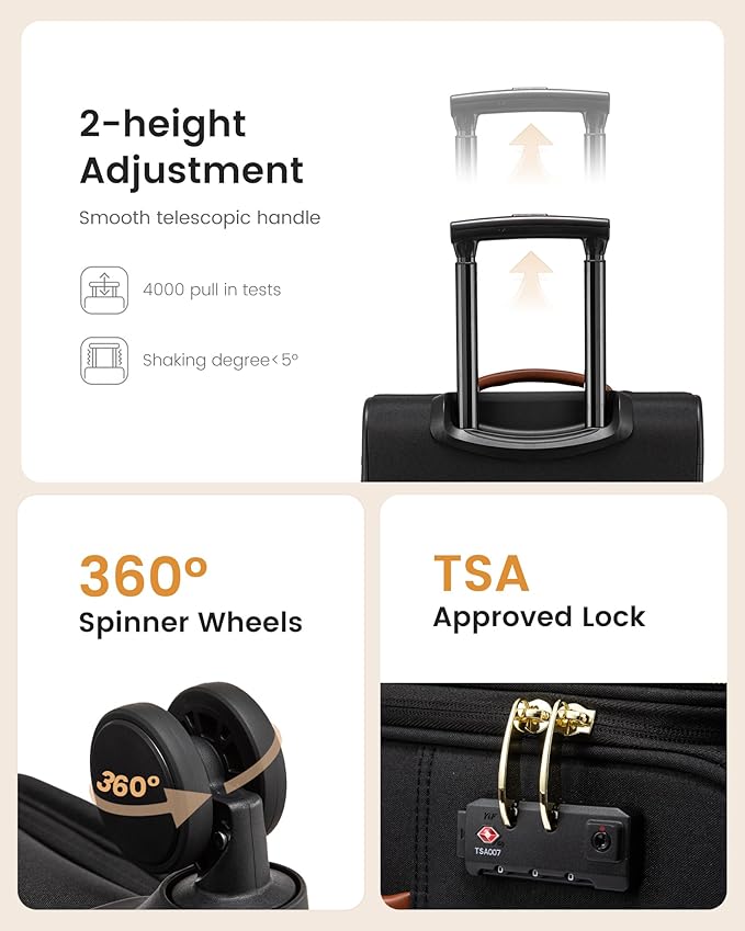 LOVEVOOK 49L Carry on Luggage 22x14x9 Airline Approved, 22 Inch Large Rolling Suitcase with Suit Folder & Spinner Wheels & TSA Lock, Softside Lightweight Underseat Carryon Luggage for Women Men Travel