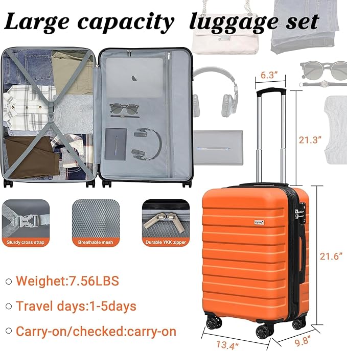 Zebra 20" Expandable Carry-On, Lightweight Hardshell Suitcase with Spinner Wheels, Orange
