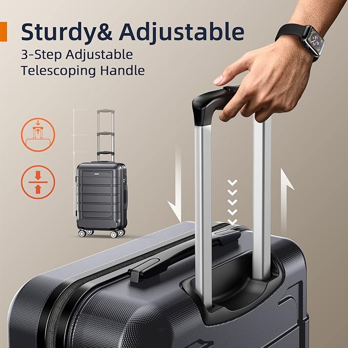 SHOWKOO Luggage Sets Expandable 100% PC Durable Suitcase Double Wheels TSA Lock Gray