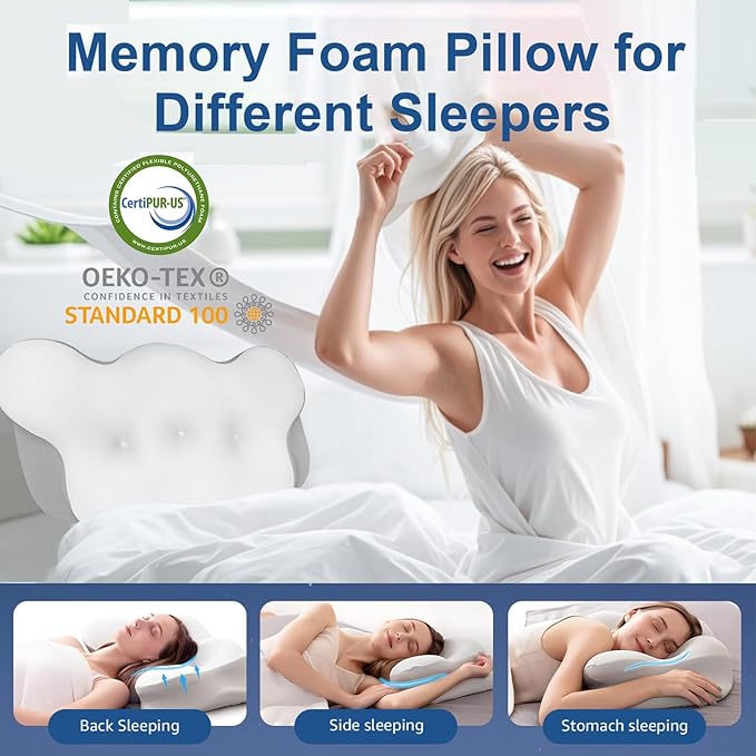 Cervical Neck Pillow, Pillows for Neck and Shoulder Pain, Contour Pillow, Neck Pillows, Pillow for Neck Pain Relief, Side Sleeper Pillows for Adults, Ergonomic Pillow, Memory Foam Pillows(Light_White)