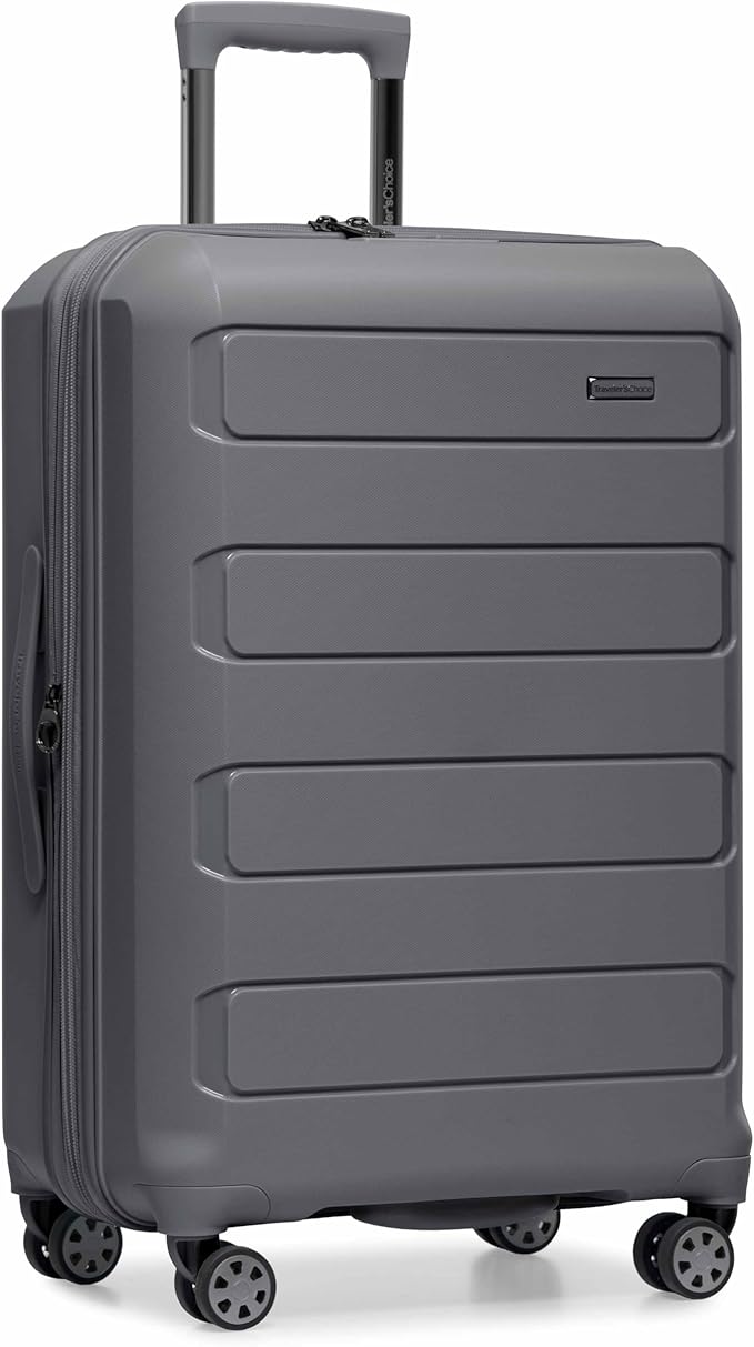 Traveler's Choice Pagosa Hardshell Expandable Luggage with Spinner Wheels, Gray, 26-Inch Medium