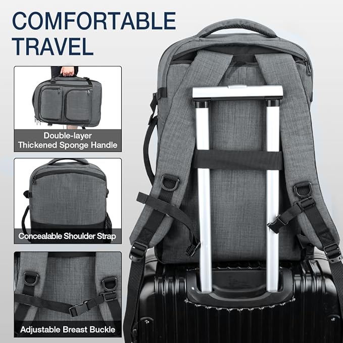 Dinictis Travel Backpack Carry on Flight Approved, Backpack Suitcase for Travel, Personal Item Travel Bag fits 17 inch Laptop- Dark grey