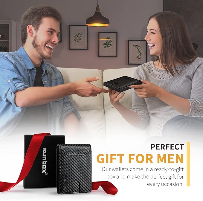 RUNBOX Wallet for Men Slim 11 Credit Card Holder Slots Leather RFID Blocking Small Thin Men's Wallet Bifold Minimalist Front Pocket Large Capacity Gift Box