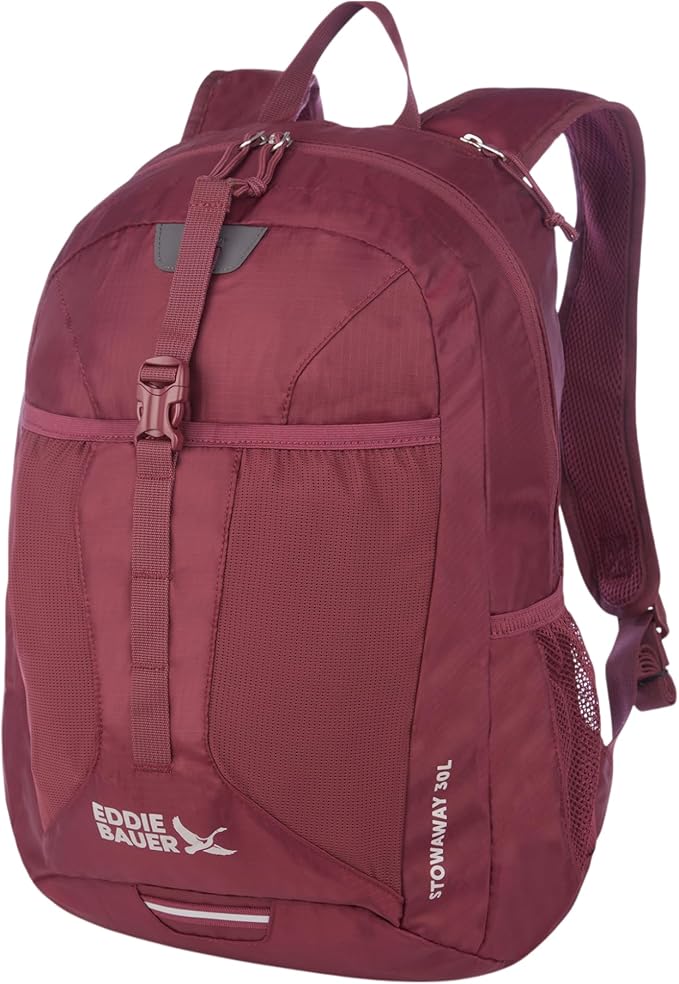 Eddie Bauer Stowaway Packable Backpack | Travel | Outdoor | Lightweight | Foldable | Durable | Ripstop Polyester | 30L - Black Cherry