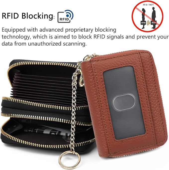 imeetu RFID Credit Card Holder, Small Leather Zipper Card Case Wallet for Women