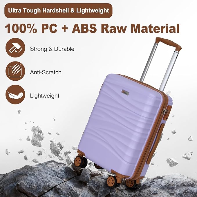 Romswi Expandable 22x14x9 Airline Approved 21" Carry On Luggage,Hardshell Suitcase with Double Spinner Wheels for 20% More Space, Lightweight Hardside Luggage, Scratch-Resistant & YKK Zipper,Purple