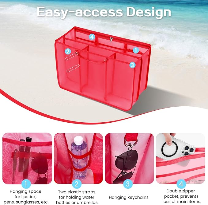 XYFuuee Beach Bag Organizer Inserts for Medium Bogg Bag Accessories, Original Small Lightweight Mesh Insert Divider Pouch, Organizing Rubber Tote Bags, Save Storage Space (Red-M)