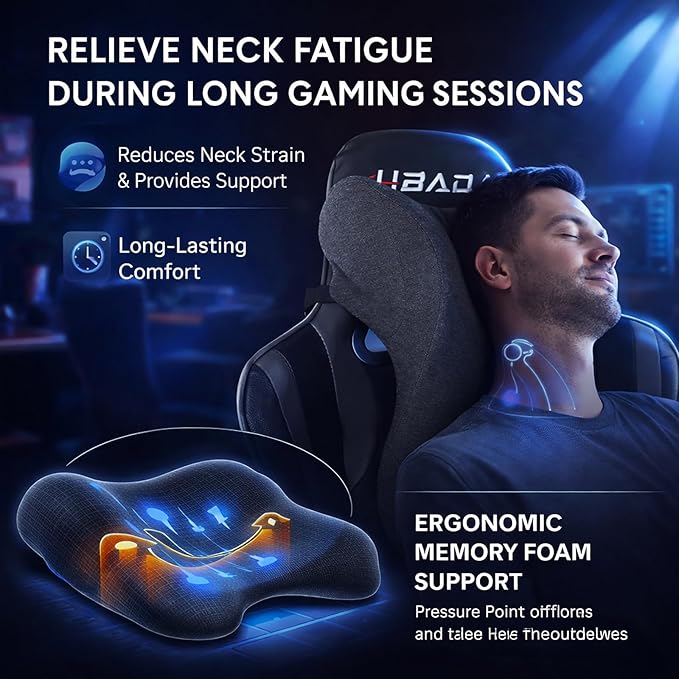 Car Neck Pillow for Driving Gaming Chair Headrest Pillow Office Chair Neck Pillow Ergonomic Design Double Straps Design Suitable for Different Heights