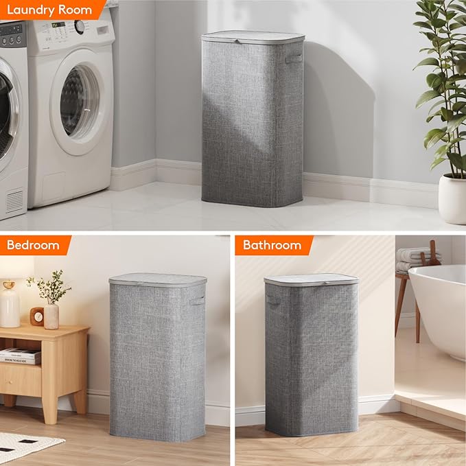 Lifewit 105L Large Laundry Basket with Lid, Laundry Hamper with Plastic Handles and Removable Bag, Foldable Tall Dirty Clothes Hampers for Laundry for Laundry Room, Bedroom, Bathroom, Dorm, Light Gray