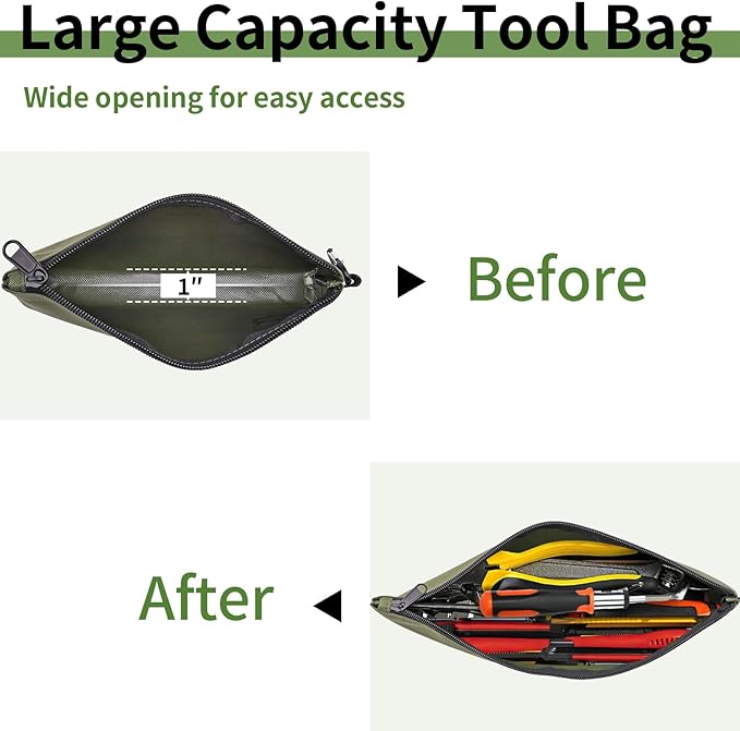 3 Pack Premium Tool Pouches Zipper Bag, Small Tools Bags with Carabiner, Heavy Duty Flat Bottom Utility Multipurpose Storage Organizer Bag for Tool, Stationary, Pencil