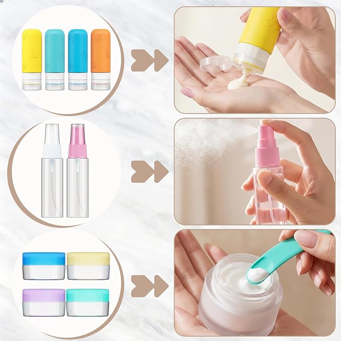 16 Pack Travel Bottles for Toiletries, Silicone TSA Approved-Containers for Toiletries, 3oz Silicone Travel Bottles Set Leak Proof Refillable Liquid, Shampoo and Conditioner Travel Toiletry Bottles
