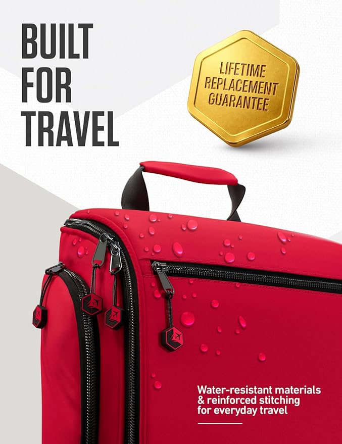 VENTURE 4TH Hanging Travel Toiletry Bag for Women & Men – Large Toiletry Organizer with 18 Compartments, Removable TSA Pouch, Travel Wash Bag for Toiletries, Makeup & Shaving Kit (Red)