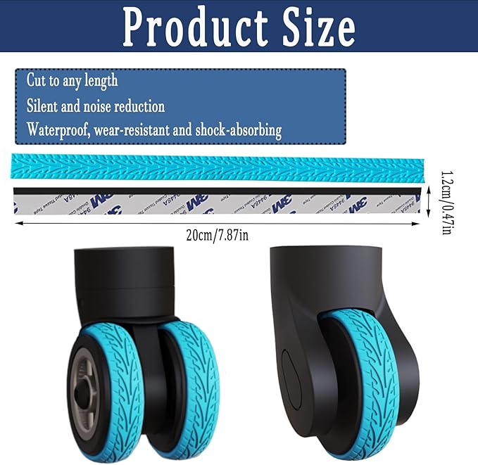 Luggage Wheel Covers - 8 Pcs Silent Noise Reduction Shock Absorbing Caster Cover for Carry-on Luggage with Wheels (Blue)