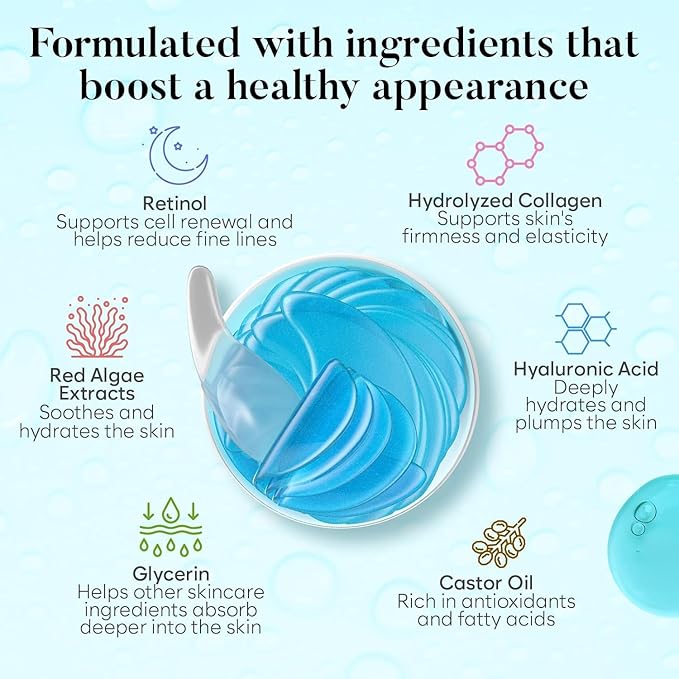 Retinol & Collagen Under Eye Patches (30 Pairs), Under Eye Mask for Puffy Eyes, Appearance of Dark Circles, Smoothing & Hydration, Self Care & Skincare Gifts for Women, Patch Yeux