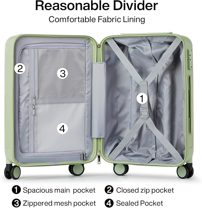 Hanke 24 Inch Checked Luggage with Spinner Wheels Hard Shell Suitcases Lightweight Travel TSA Luggage for Women Men Medium Suitcase(Bamboo Green)