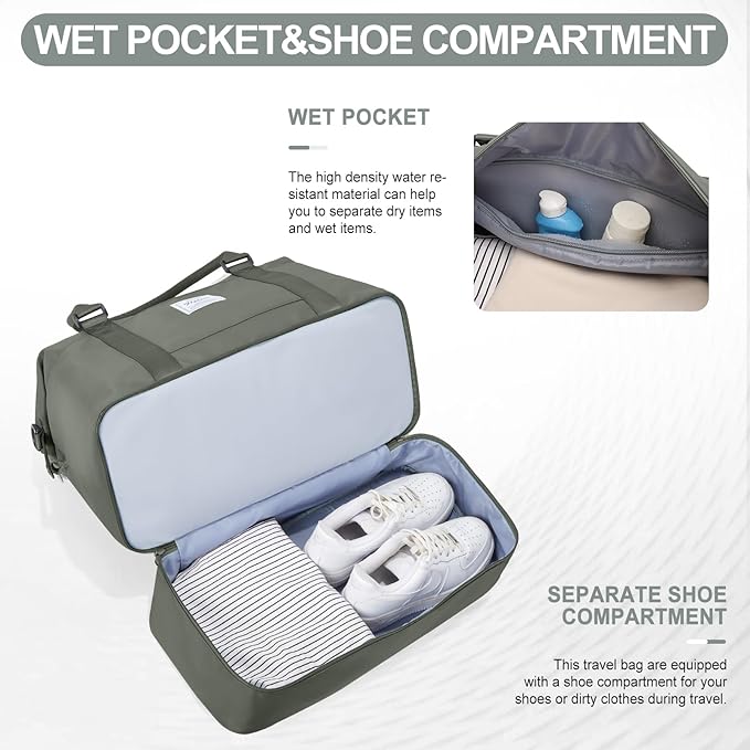 Weekender Bags for Women,Travel Duffle Overnight Bag with Shoe Compartment,Personal Item Carry On Bag,Olive Green Extra Large,3 Pcs Set