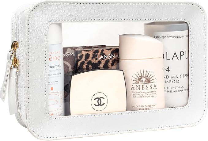 LETGO Clear Makeup Bags, TSA Approved Toiletry Bag with Zipper, Portable Make Up Organizer Traveling Compact Car Bag for Essentials(Clear-White)
